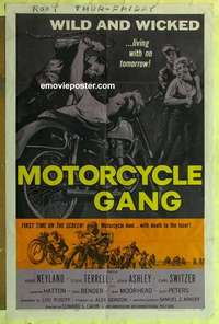 d919 MOTORCYCLE GANG one-sheet movie poster '57 AIP biker classic!