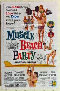 d897 MUSCLE BEACH PARTY one-sheet movie poster '64 AIP, Frankie Avalon
