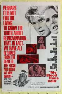 d893 MY BLOOD RUNS COLD one-sheet movie poster '65 Donahue, reincarnation!