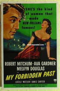 d891 MY FORBIDDEN PAST one-sheet movie poster '51 Robert Mitchum, Gardner
