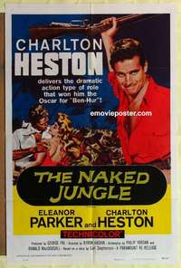 d882 NAKED JUNGLE one-sheet movie poster R60 Charlton Heston, Parker
