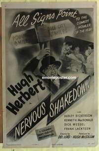 d868 NERVOUS SHAKEDOWN one-sheet movie poster '47 Hugh Herbert, Dickerson