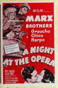 d854 NIGHT AT THE OPERA one-sheet movie poster R50s Groucho, Chico, Harpo