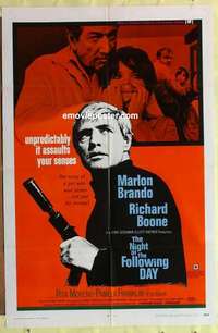 d850 NIGHT OF THE FOLLOWING DAY one-sheet movie poster '69 Brando, Boone