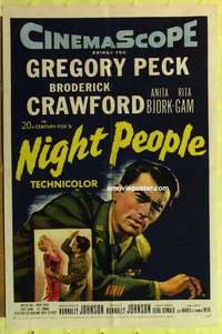 d846 NIGHT PEOPLE one-sheet movie poster '54 Gregory Peck in uniform!