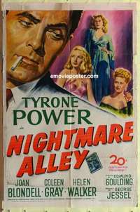 d840 NIGHTMARE ALLEY one-sheet movie poster '47 Tyrone Power, Joan Blondell
