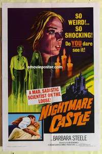 d838 NIGHTMARE CASTLE one-sheet movie poster '66 Barbara Steele, horror!