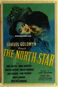 d830 NORTH STAR one-sheet movie poster '43 Anne Baxter, Dana Andrews