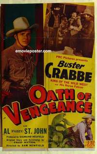 d824 OATH OF VENGEANCE one-sheet movie poster '44 Buster Crabbe, Fuzzy