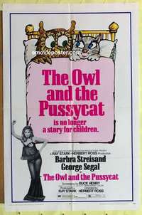 d764 OWL & THE PUSSYCAT one-sheet movie poster '71 sexy Barbra Streisand!
