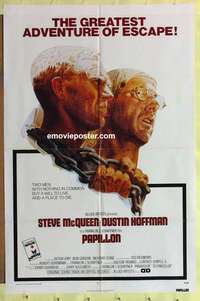 d752 PAPILLON one-sheet movie poster '74 Steve McQueen, Dustin Hoffman