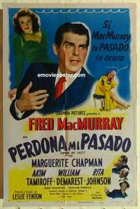 d749 PARDON MY PAST Spanish/U.S. style B one-sheet movie poster '45 Fred MacMurray
