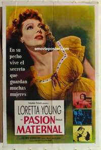 d737 PAULA Spanish/U.S. one-sheet movie poster '52 really pretty Loretta Young!