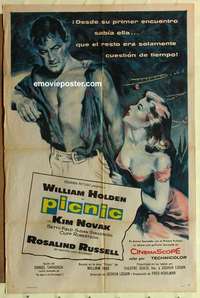 d713 PICNIC Spanish/U.S. one-sheet movie poster '56 William Holden, Kim Novak