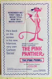 d709 PINK PHINK one-sheet movie poster '65 Pink Panther cartoon art!