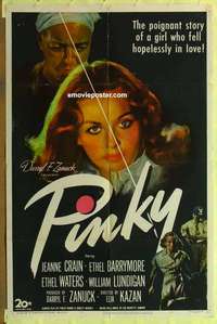 d708 PINKY one-sheet movie poster '49 classic half-white/half-black image!
