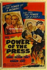 d673 POWER OF THE PRESS one-sheet movie poster '43 Lee Tracy, Guy Kibbee