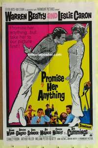 d656 PROMISE HER ANYTHING one-sheet movie poster '66 Warren Beatty, Caron