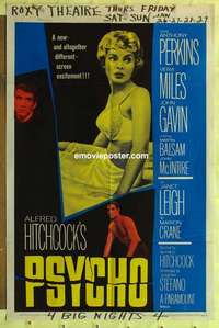 d650 PSYCHO one-sheet movie poster '60 Leigh, Perkins, Hitchcock