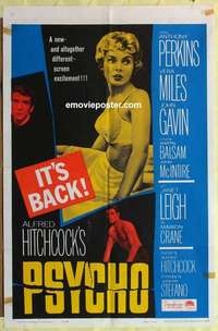 d651 PSYCHO one-sheet movie poster R65 Leigh, Perkins, Hitchcock
