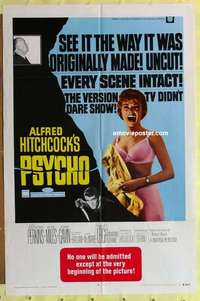d652 PSYCHO one-sheet movie poster R69 Leigh, Perkins, Hitchcock