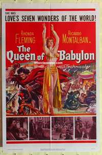 d639 QUEEN OF BABYLON one-sheet movie poster '56 Rhonda Fleming, Montalban