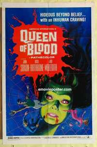 d638 QUEEN OF BLOOD one-sheet movie poster '66 Basil Rathbone, cool image!