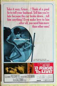 d629 RAGE TO LIVE one-sheet movie poster '65 Suzanne Pleshette, Dillman
