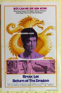 d586 RETURN OF THE DRAGON one-sheet movie poster '74 Bruce Lee classic!