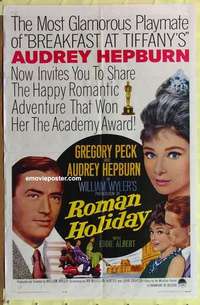 d537 ROMAN HOLIDAY one-sheet movie poster R62 Audrey Hepburn, Gregory Peck