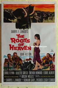 d531 ROOTS OF HEAVEN one-sheet movie poster '58 Errol Flynn, Julie Greco