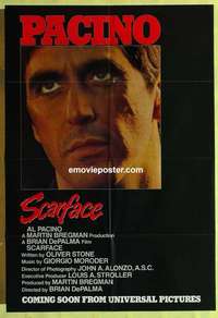 d505 SCARFACE advance one-sheet movie poster '83 Al Pacino, Brian De Palma
