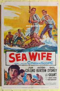 d499 SEA WIFE one-sheet movie poster '57 Joan Collins, Richard Burton