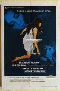 d494 SECRET CEREMONY one-sheet movie poster '68 Liz Taylor, Mia Farrow