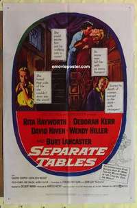 d487 SEPARATE TABLES one-sheet movie poster '58 Rita Hayworth, Lancaster