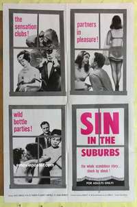 d444 SIN IN THE SUBURBS one-sheet movie poster '62 wild bottle parties!