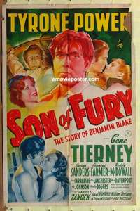 d399 SON OF FURY style A one-sheet movie poster '42 stone litho artwork!