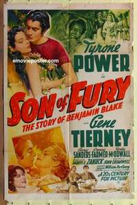 d400 SON OF FURY style B one-sheet movie poster '42 Tyrone Power, Tierney
