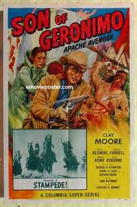 d398 SON OF GERONIMO Chap 3 one-sheet movie poster '52 Clayton Moore, serial