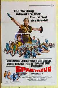 d387 SPARTACUS style B one-sheet movie poster R67 Stanley Kubrick, Kirk Douglas