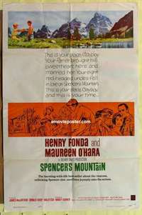 d384 SPENCER'S MOUNTAIN one-sheet movie poster '63 Henry Fonda, O'Hara