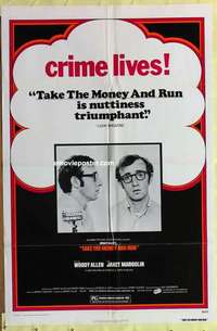 d284 TAKE THE MONEY & RUN one-sheet movie poster R70s Woody Allen, crime!
