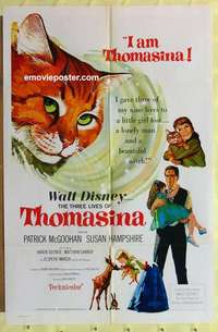 d215 THREE LIVES OF THOMASINA one-sheet movie poster '64 Walt Disney cat!