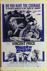 d186 TOWER OF LONDON one-sheet movie poster '62 Vincent Price, Corman