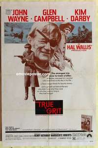 d162 TRUE GRIT one-sheet movie poster '69 John Wayne, Kim Darby, Duvall