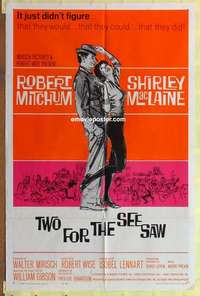 d154 TWO FOR THE SEESAW one-sheet movie poster '62 Robert Mitchum, MacLaine