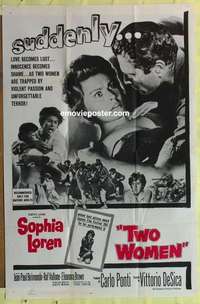 d149 TWO WOMEN 1sh '61 Sophia Loren, Vittorio De Sica, suddenly love becomes lust
