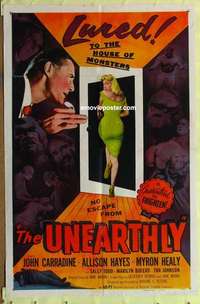 d142 UNEARTHLY one-sheet movie poster '57 John Carradine, Allison Hayes