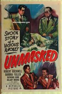 d137 UNMASKED one-sheet movie poster '50 Robert Rockwell, shock story!