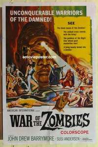 d103 WAR OF THE ZOMBIES one-sheet movie poster '65 AIP, John Barrymore